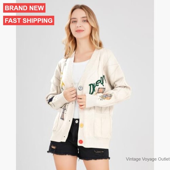 Women's Cable Knit Cardigan V-Neck Open Front Button Down Sweater Coat - Picture 4 of 7